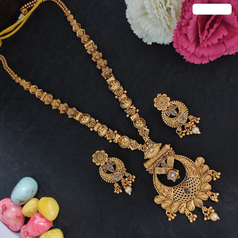 Heera Jewellers Gold Plated Crystal Stone Long Necklace Set