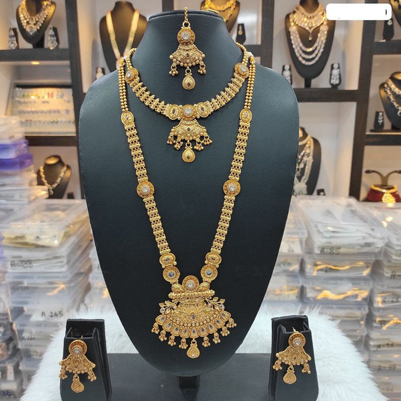 Heera Jewellers Gold Plated Pota Stone Double Necklace Set