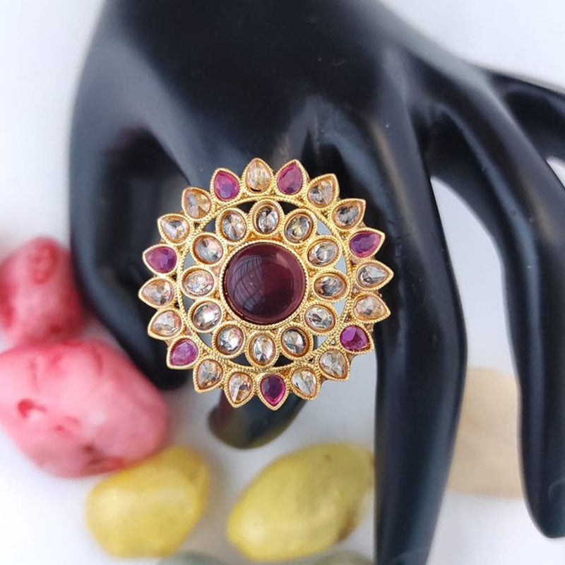 Heera Jewellers Gold Plated Crystal Stone Adjustable Ring