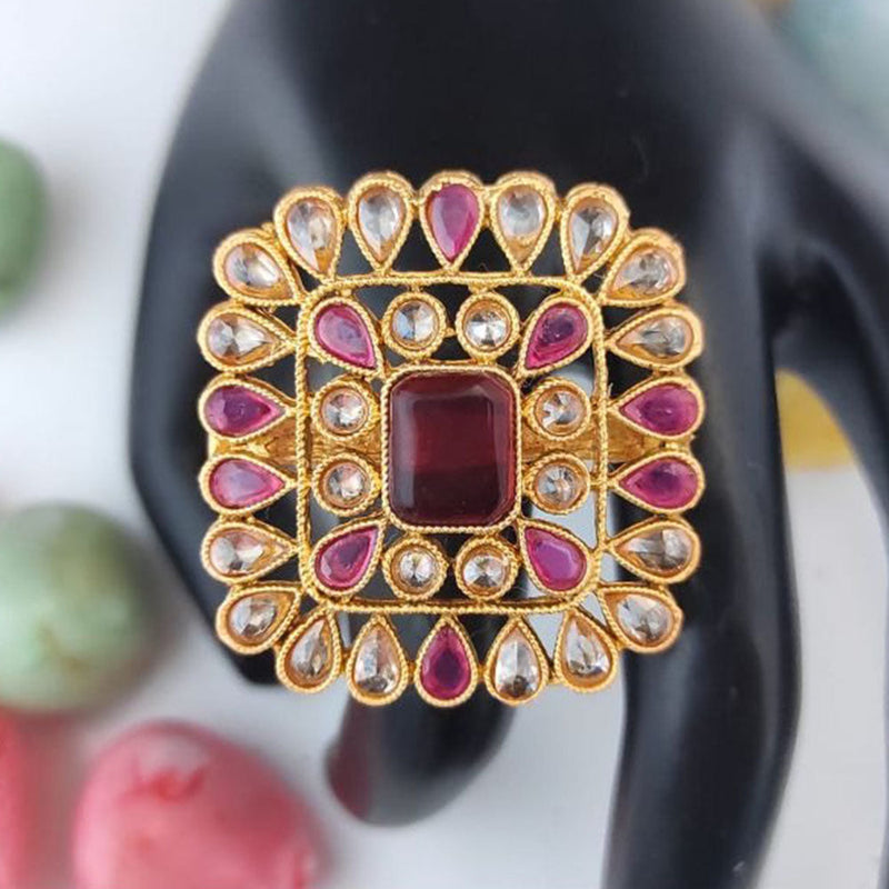 Heera Jewellers Gold Plated Crystal Stone Adjustable Ring