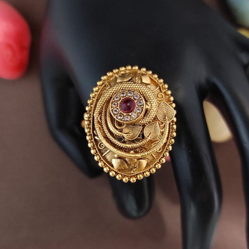 Heera Jewellers Gold Plated Pota Stone Adjustable Ring