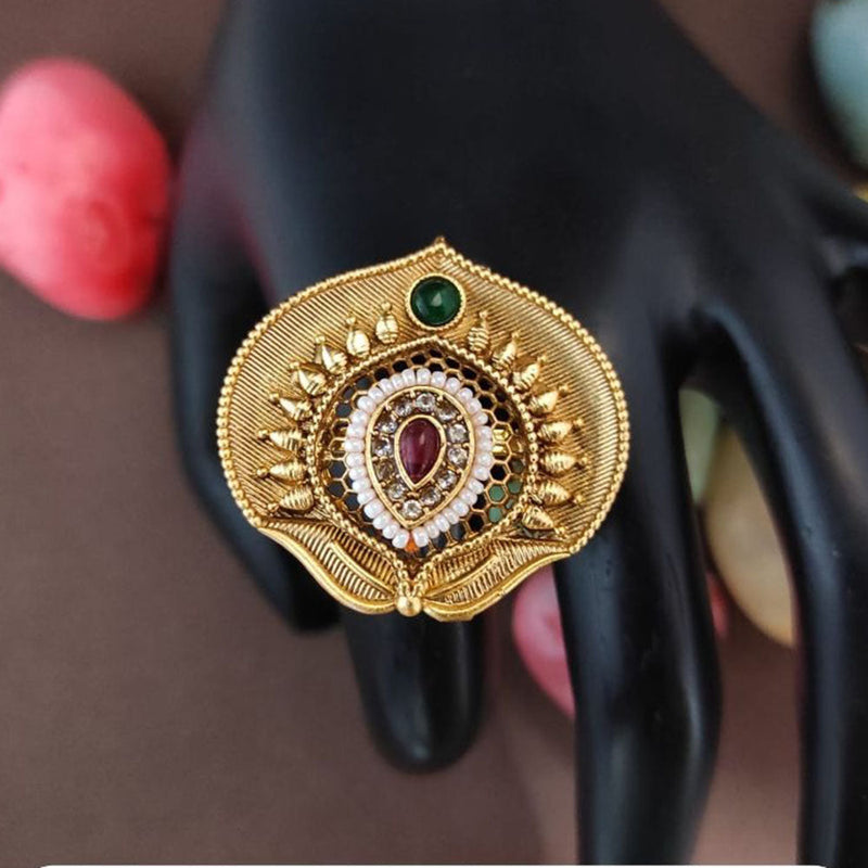 Heera Jewellers Gold Plated Pota Stone Adjustable Ring