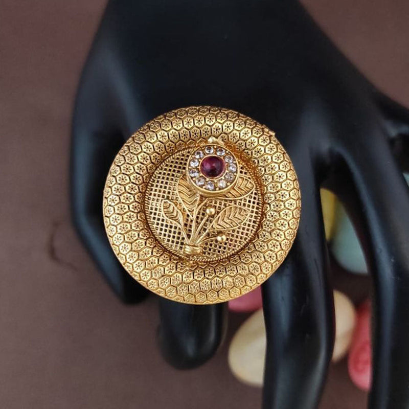 Heera Jewellers Gold Plated Pota Stone Adjustable Ring