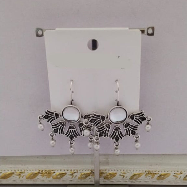 Tahura Oxidised Plated Kundan Stone And Pearls Dangler Earrings