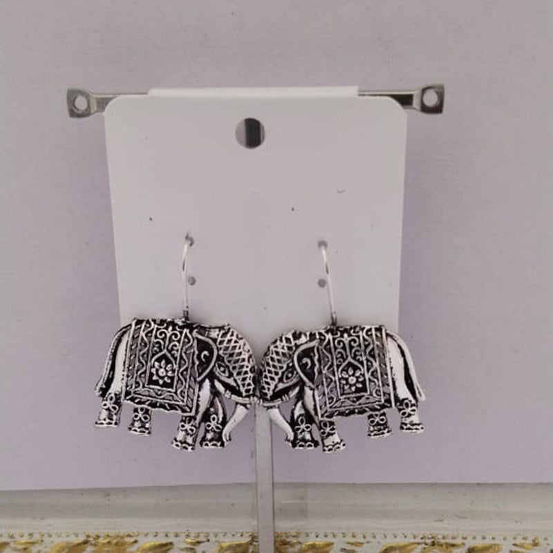 Tahura Oxidised Plated Elephant Style Dangler Earrings