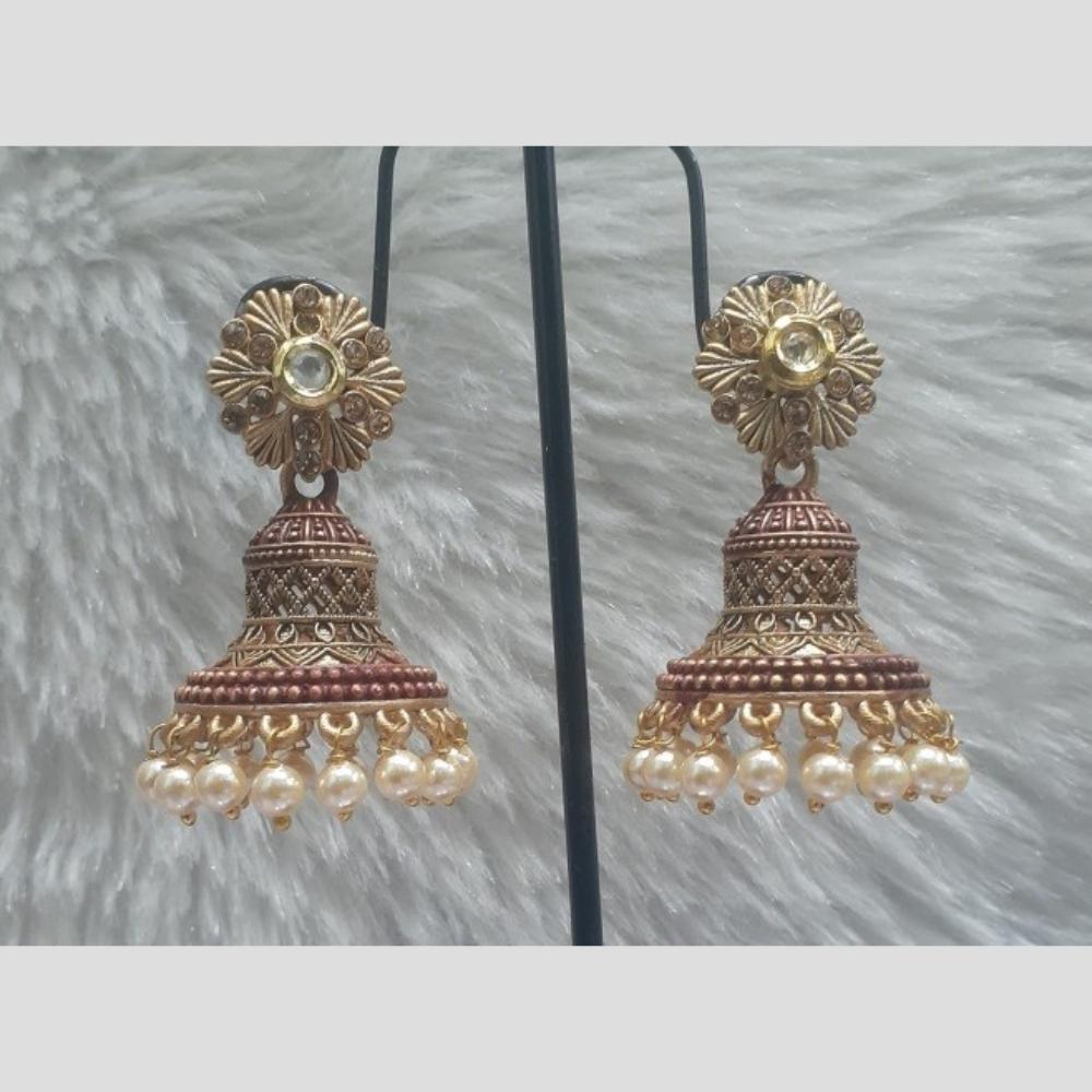 Infinity Jewels Gold Plated Crystal Stone And Meenakari Jhumki Earrings