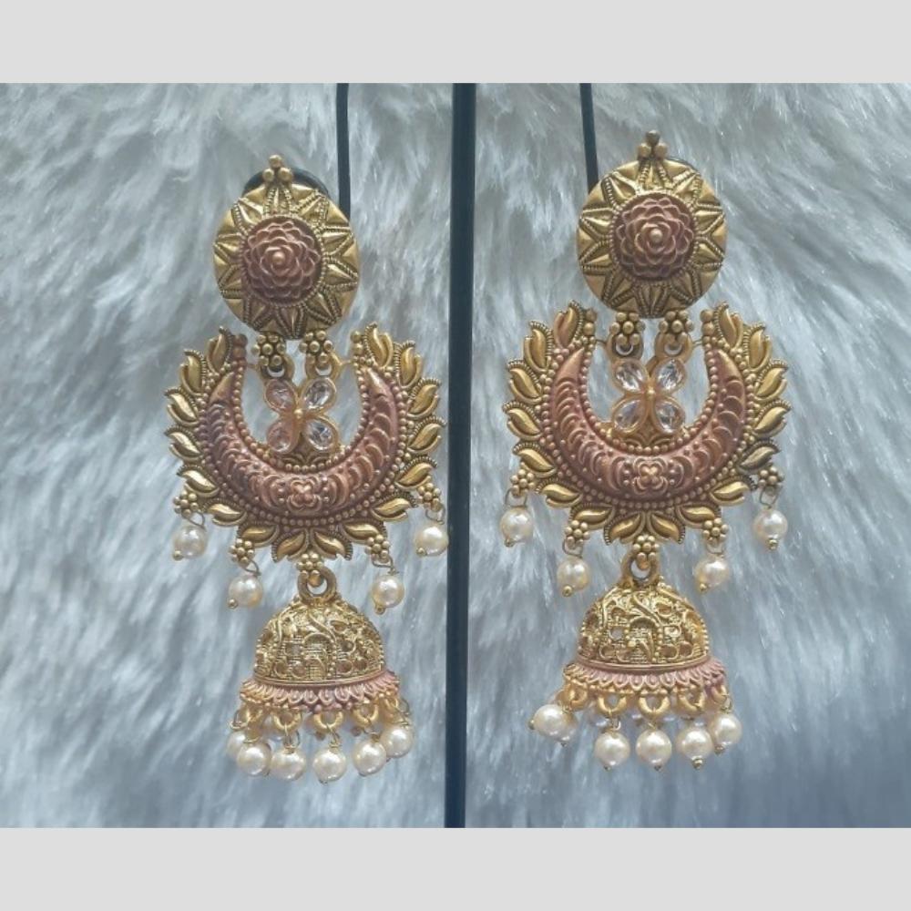 Infinity Jewels Gold Plated Crystal Stone And Meenakari Jhumki Earrings