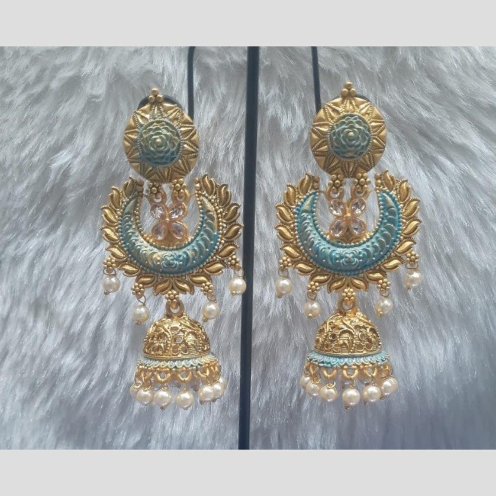 Infinity Jewels Gold Plated Crystal Stone And Meenakari Jhumki Earrings