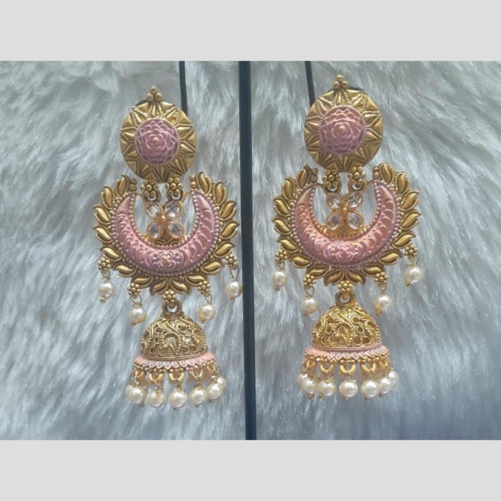 Infinity Jewels Gold Plated Crystal Stone And Meenakari Jhumki Earrings