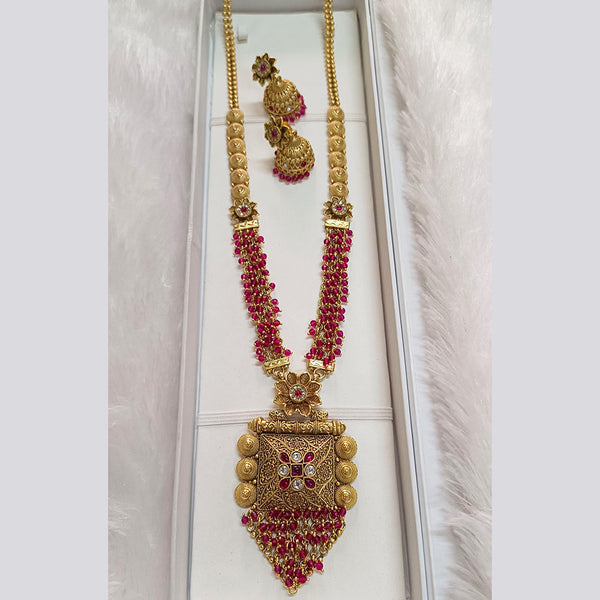 Pari Art Jewellery Forming Gold Plated Pota Stone Long Necklace Set