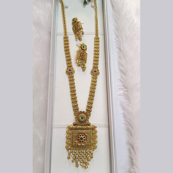 Pari Art Jewellery Forming Gold Plated Pota Stone Long Necklace Set