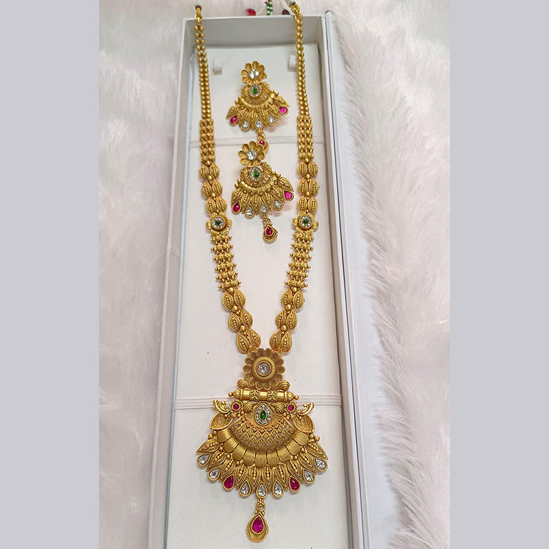 Pari Art Jewellery Forming Gold Plated Pota Stone Long Necklace Set