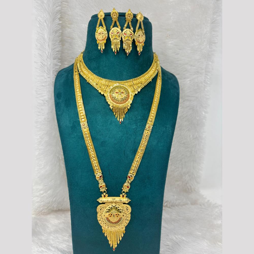 Pari Art Jewellery Meenakari Mirage Trendy Forming Gold Double Necklace Set 