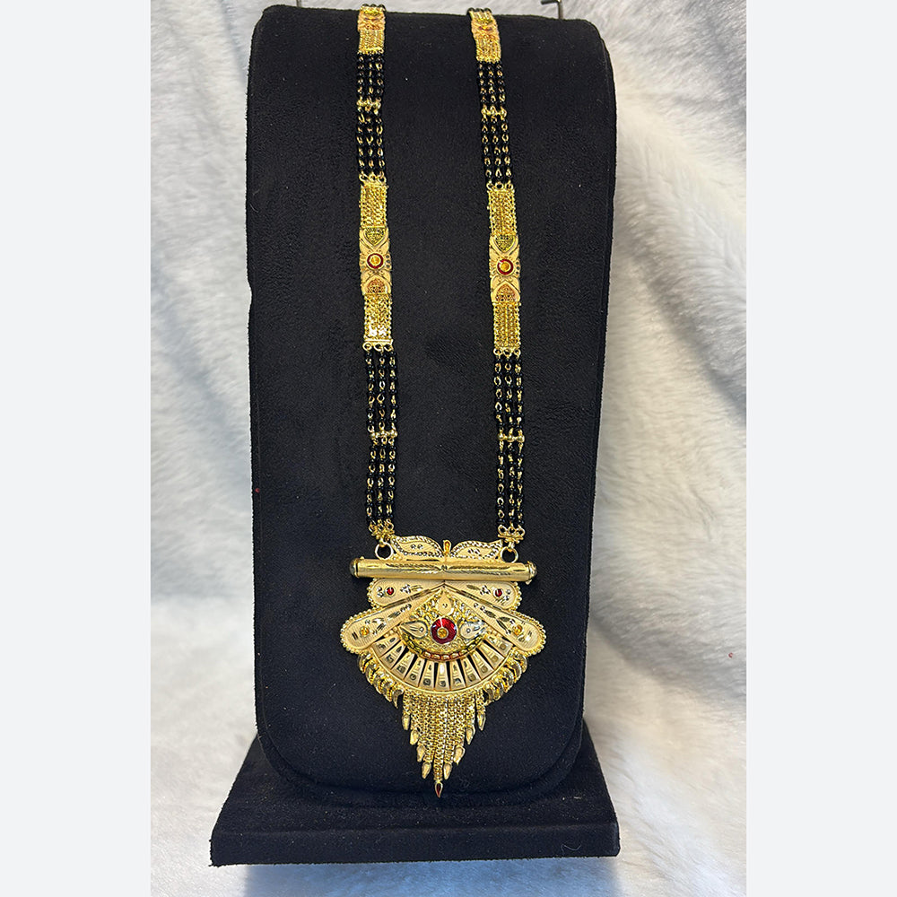 Pari Art Jewellery Delicate Traditional Forming With Black Beads Mangalsutra
