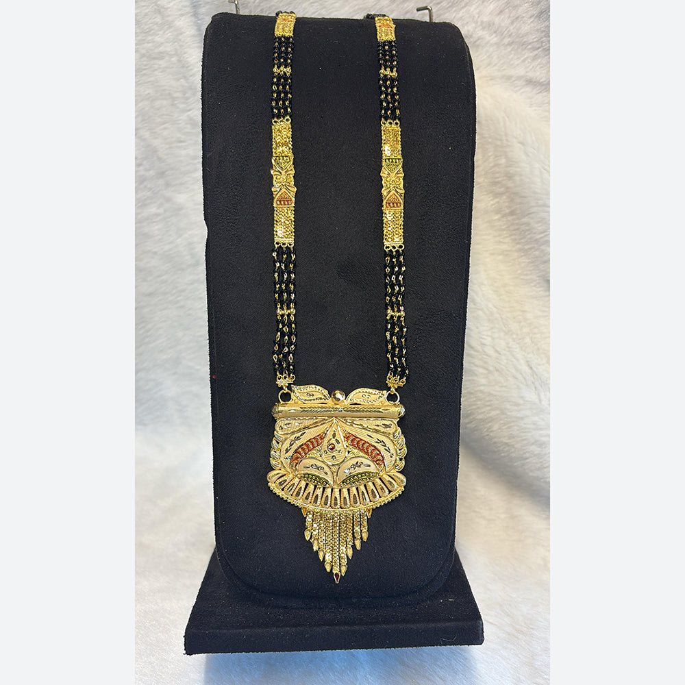 Pari Art Jewellery Delicate Traditional Forming With Black Beads Mangalsutra