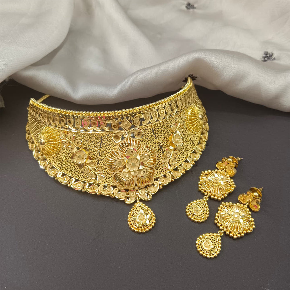 Pari Art Jewellery Forming Gold Floral Choker Necklace Set