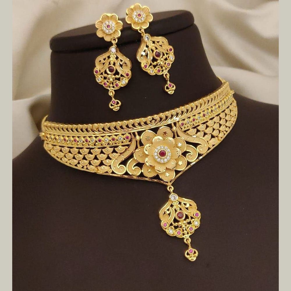 Pari Art Jewellery Forming Dubai Style Heavy American Diamond Choker Necklace Set
