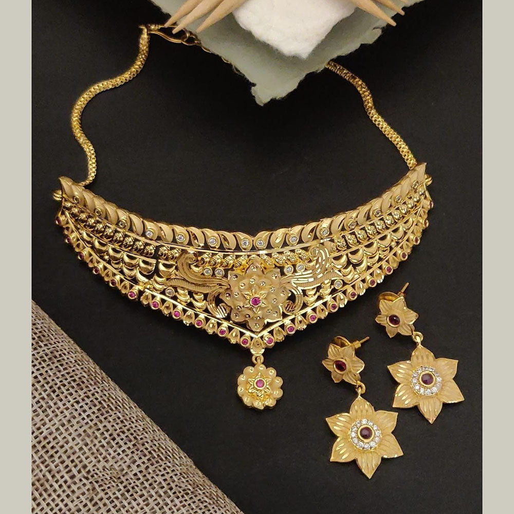Pari Art Jewellery Forming Dubai Style Heavy American Diamond Choker Necklace Set