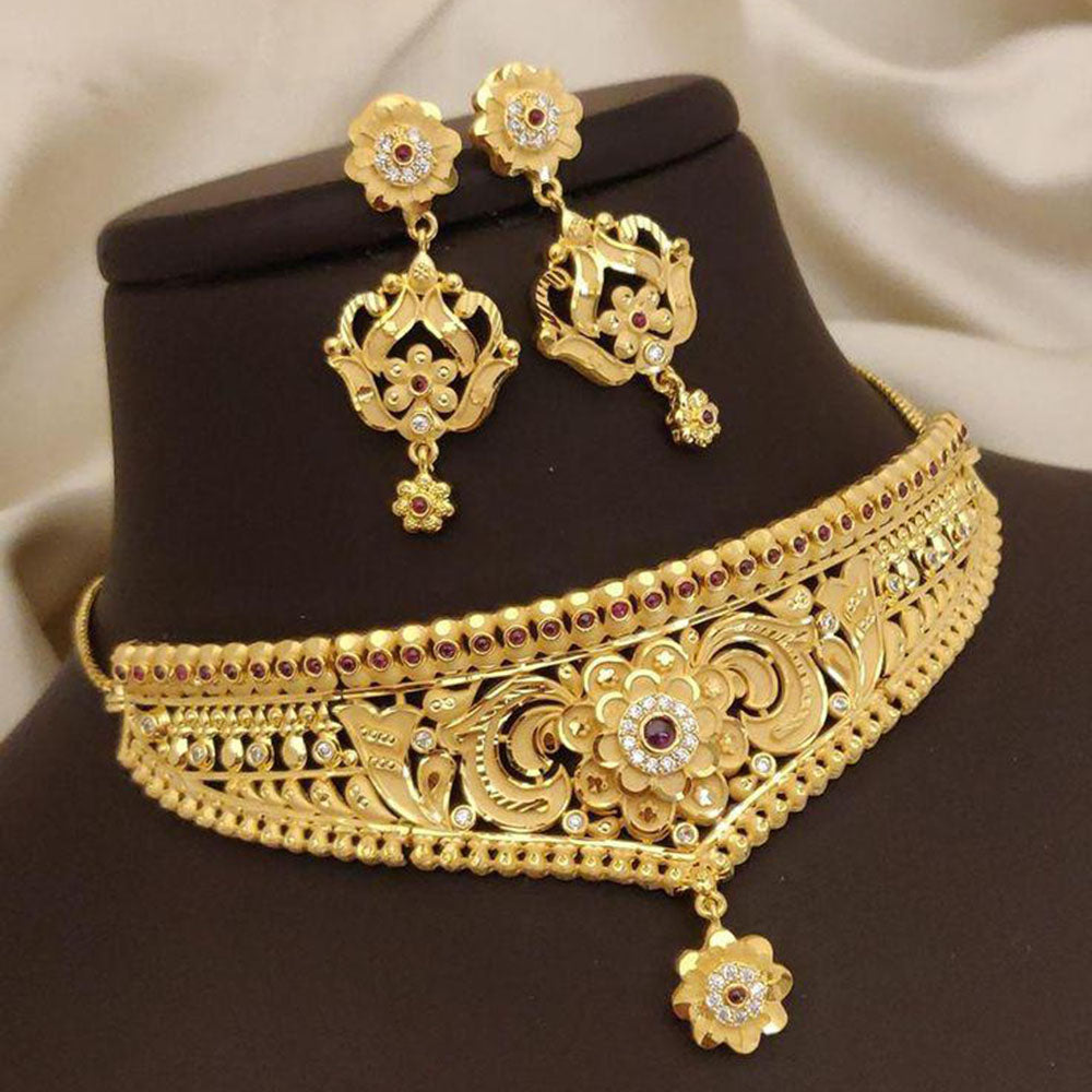 Pari Art Jewellery Forming Dubai Style Heavy American Diamond Choker Necklace Set