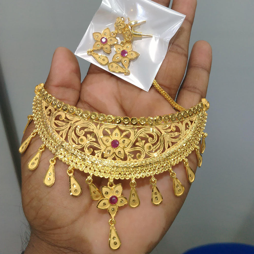 Pari Art Jewellery Designer Bridal Forming Gold Choker Necklace Set