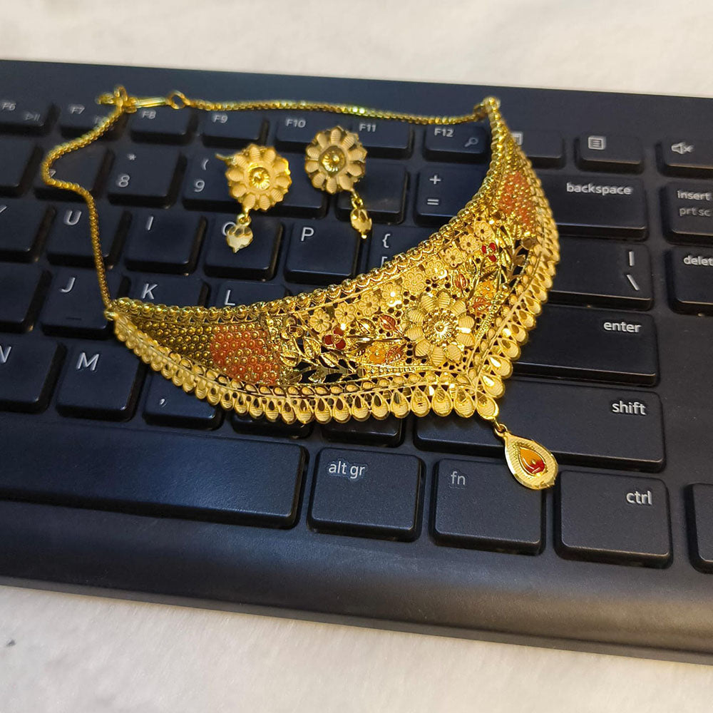 Pari Art Jewellery Designer Bridal Forming Gold Choker Necklace Set