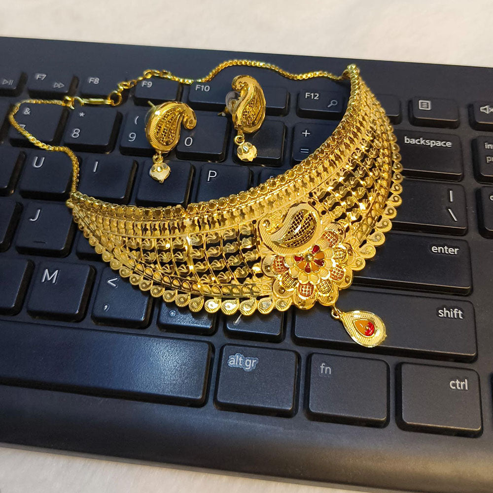 Pari Art Jewellery Designer Bridal Forming Gold Choker Necklace Set