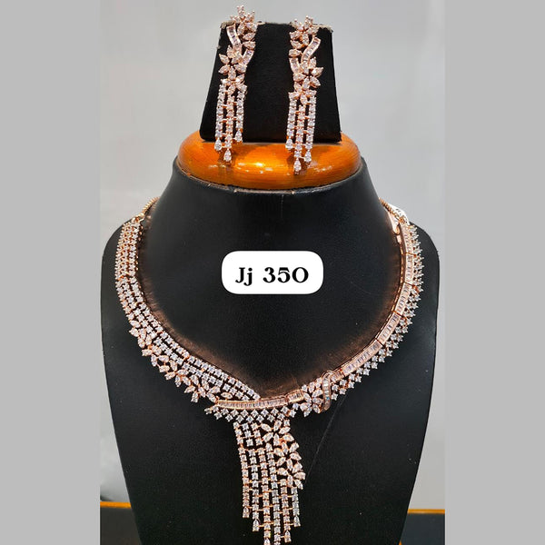 Jain Jewellers Rose Gold Plated AD Stone Necklace Set