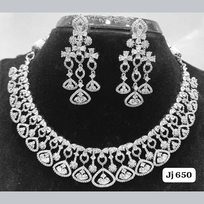 Jain Jewellers Silver Plated AD Stone Necklace Set