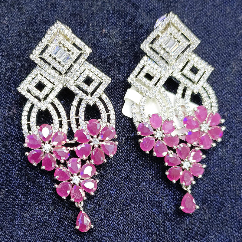 Jain Jewellers Silver Plated AD Dangler Earrings