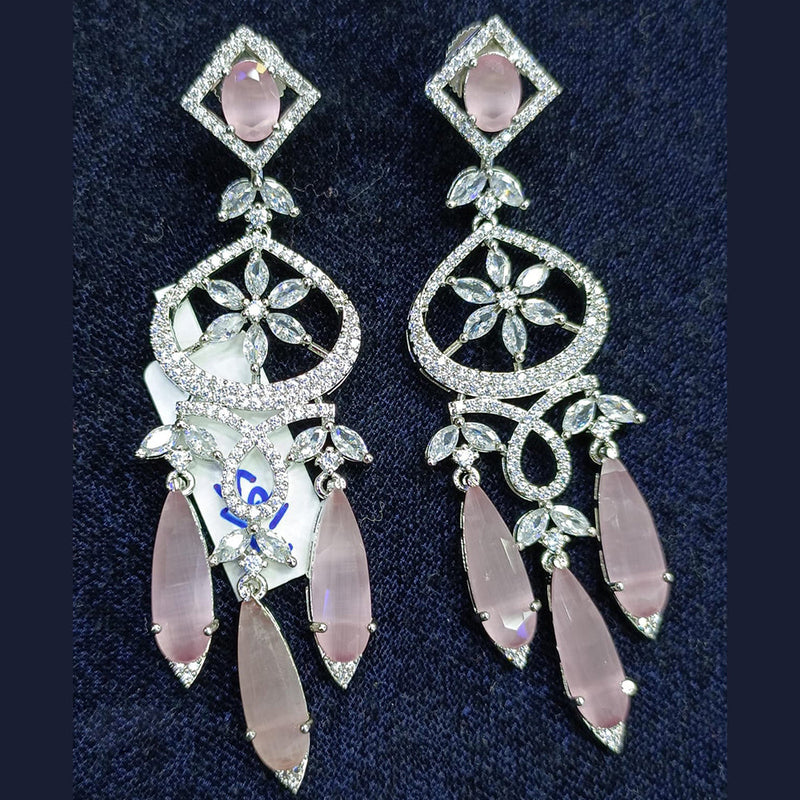 Jain Jewellers Silver Plated AD Dangler Earrings