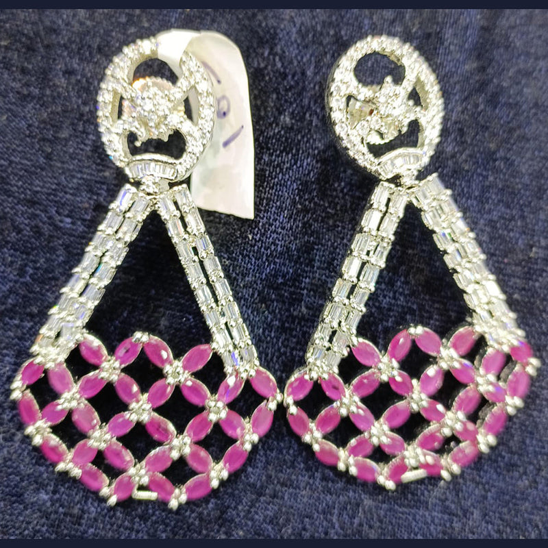 Jain Jewellers Silver Plated AD Dangler Earrings