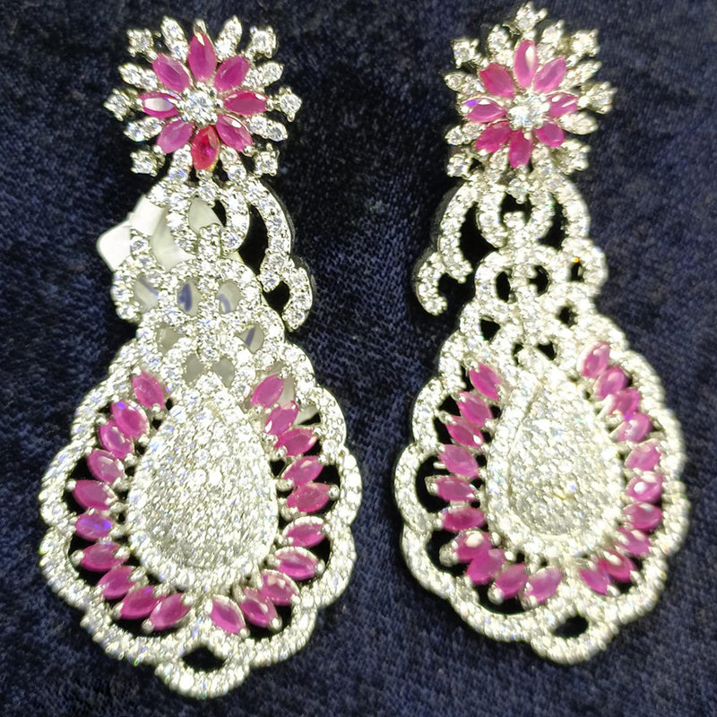 Jain Jewellers Silver Plated AD Dangler Earrings