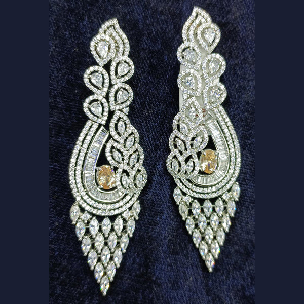 Jain Jewellers Silver Plated AD Dangler Earrings