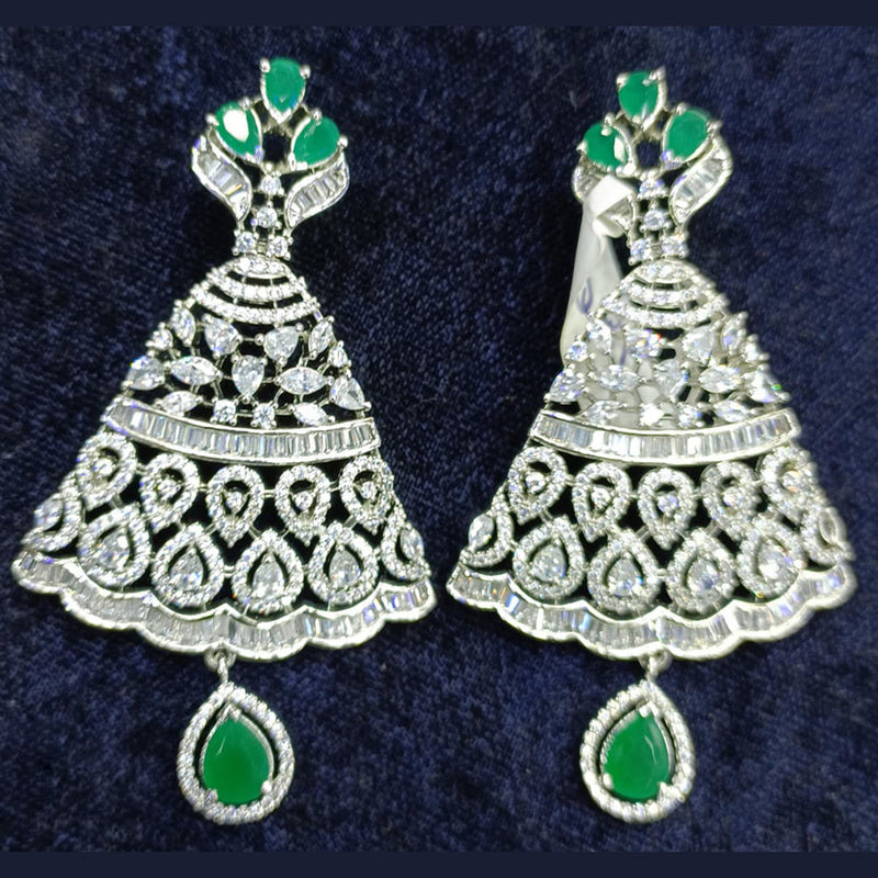 Jain Jewellers Silver Plated AD Dangler Earrings