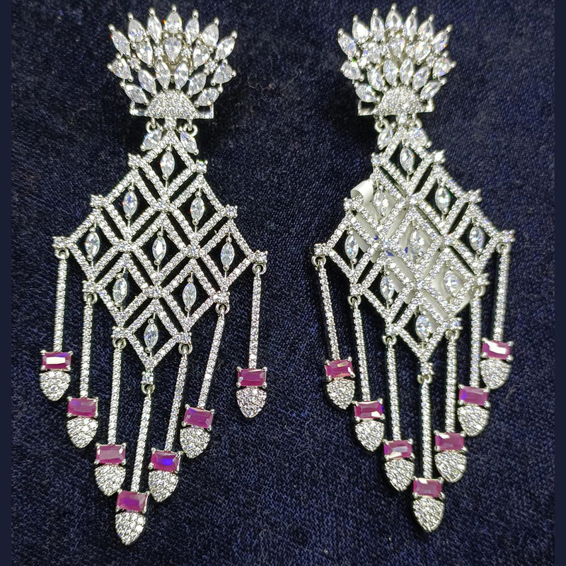 Jain Jewellers Silver Plated AD Dangler Earrings