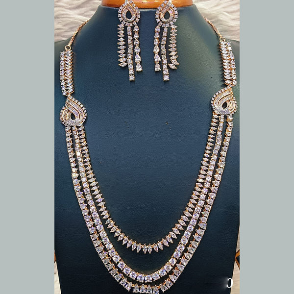 Jain Jewellers  Rose Gold Plated  AD Long Necklace Set