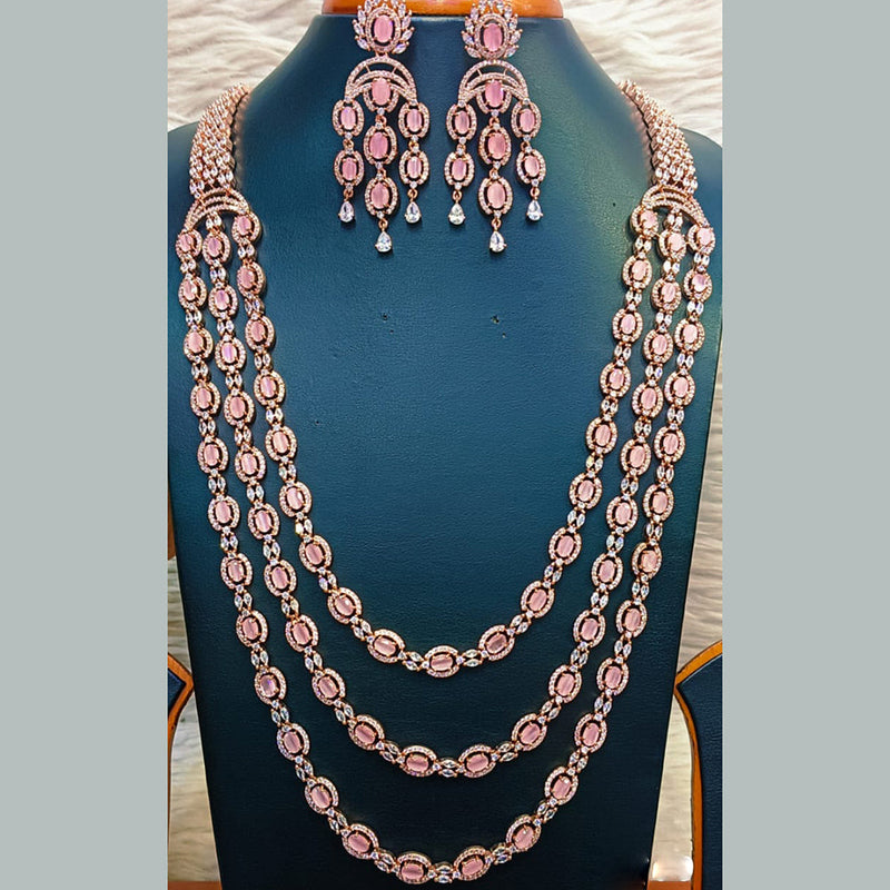 Jain Jewellers Rose Gold Plated  AD Long  Necklace Set