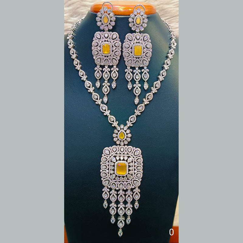 Jain Jewellers Silver Plated  AD Long  Necklace Set