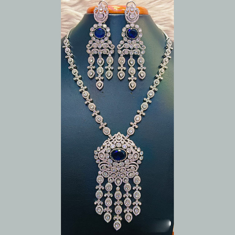 Jain Jewellers Silver Plated  AD Long  Necklace Set