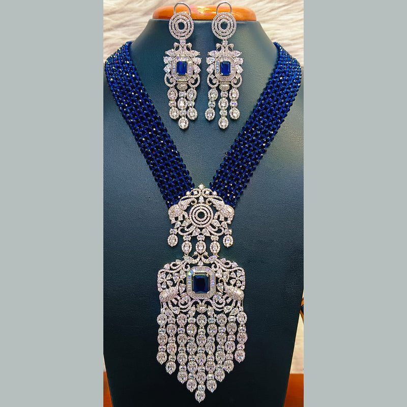 Jain Jewellers Silver Plated  AD Long  Necklace Set