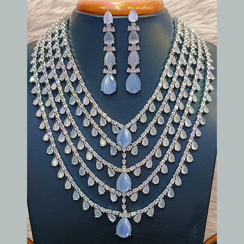 Jain Jewellers Silver Plated  AD Multi Layer Long  Necklace Set