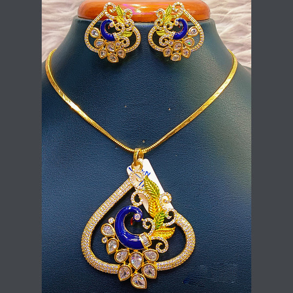 Jain Jewellers Gold Plated AD Stone And Meenakari Chain Pendant Set