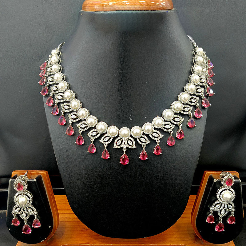 Jain Jewellers Silver Plated AD Necklace Set