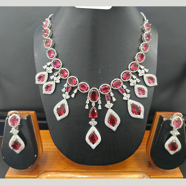 Jain Jewellers Silver Plated AD Necklace Set