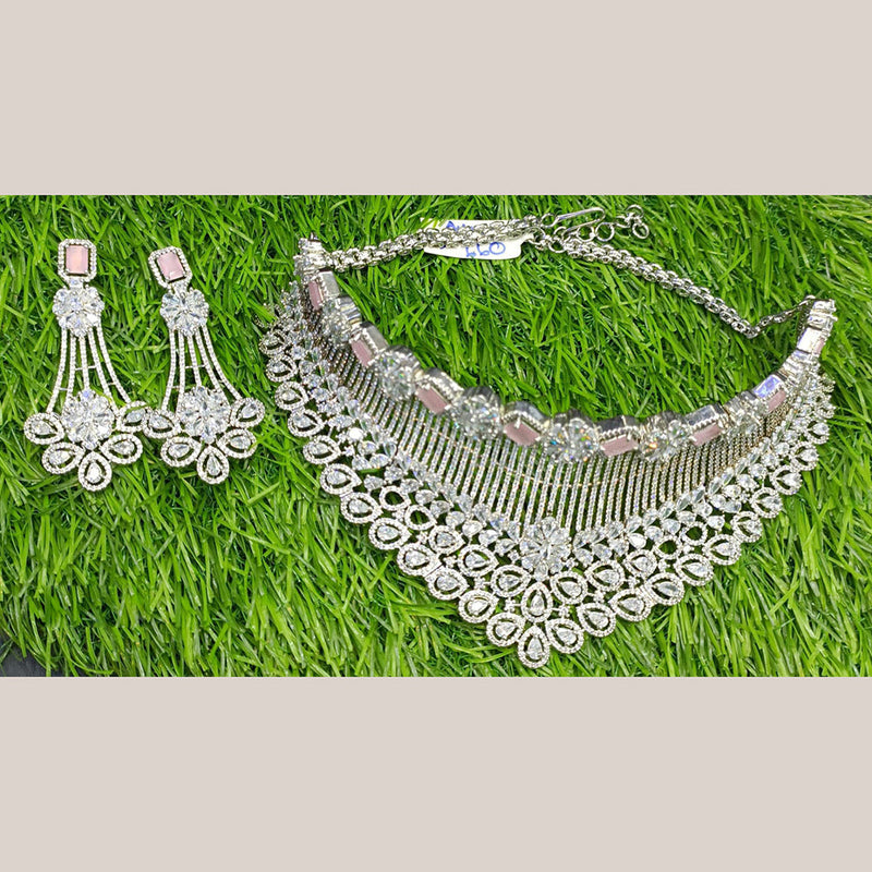 Jain Jewellers Silver Plated AD Stone Choker Necklace Set