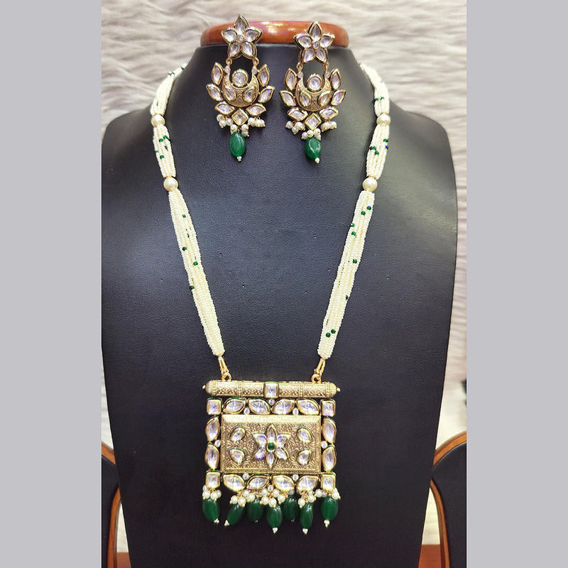 Jain Jewellers Gold Plated  Kundan And Pearl Long Necklace Set