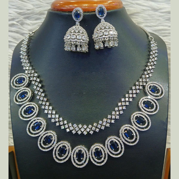 Jain Jewellers Silver Plated AD Stone Choker Necklace Set