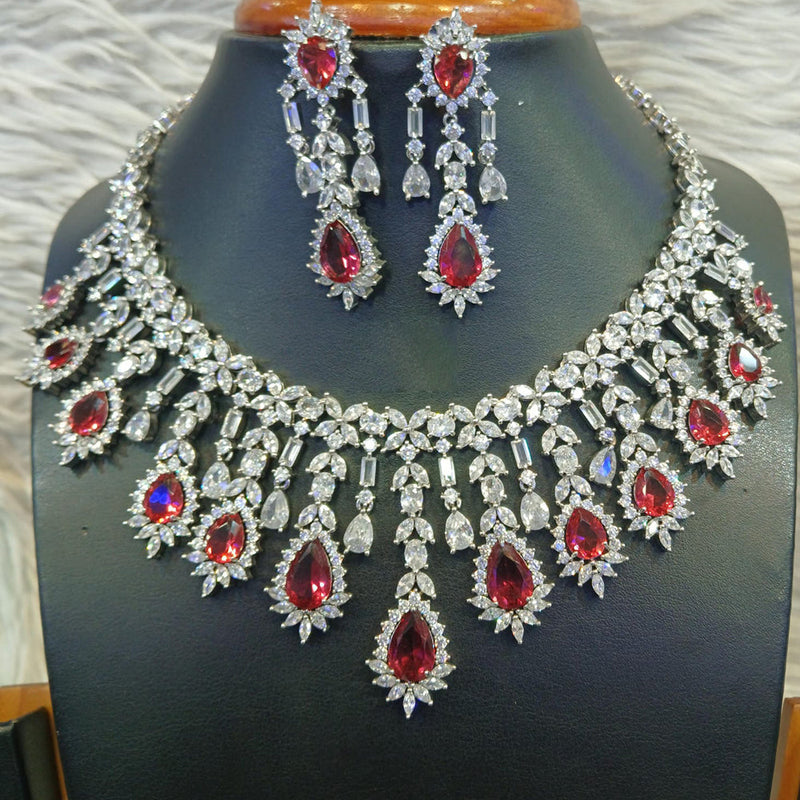 Jain Jewellers Silver Plated AD Stone Choker Necklace Set