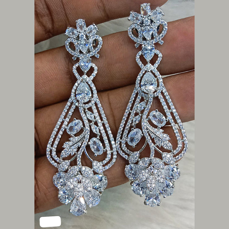 Jain Jewellers Silver Plated AD Dangler Earrings