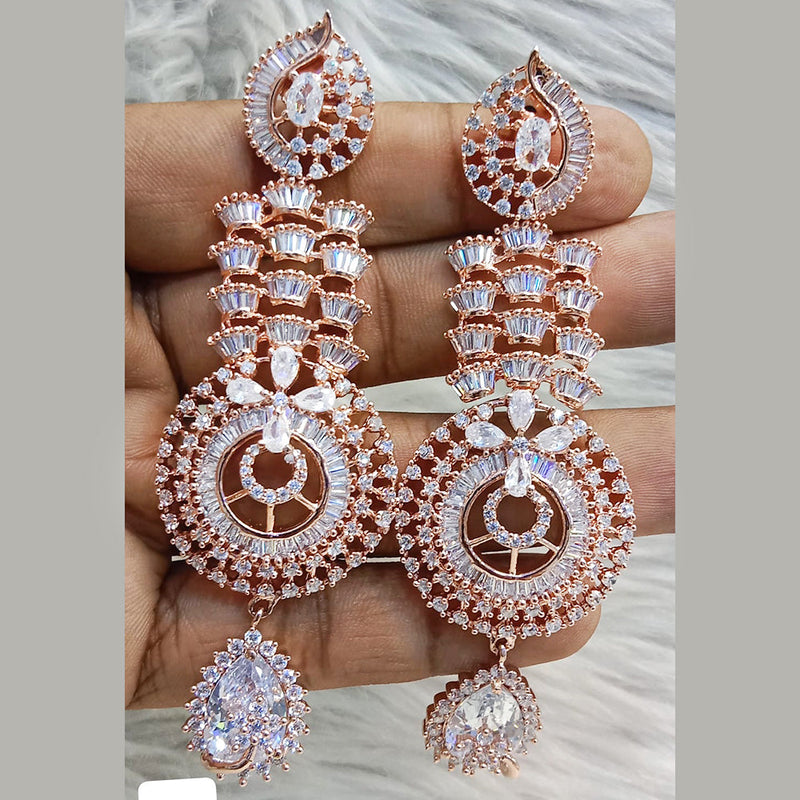 Jain Jewellers Rose Gold Plated AD Dangler Earrings